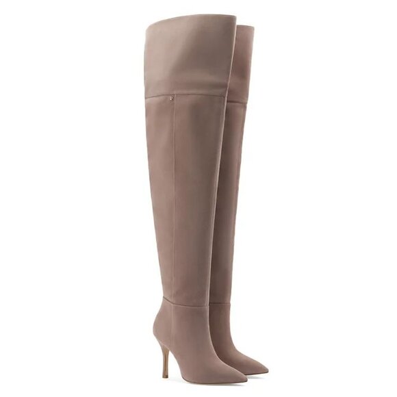 Larroude Kate Over The Knee Thigh High Boots Sz 5.5 Stone Suede Leather NEW $635 - Picture 1 of 11